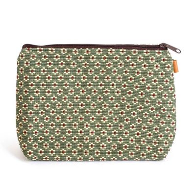 Alternate image for Loomed Floral Green Cotton Cosmetic Bag with Leather Accent Green Ditsy