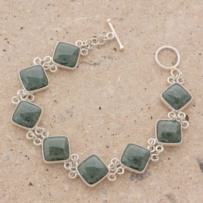 Alternate image for Green Jade and Sterling Silver Bracelet from Guatemala Studded Path in Green