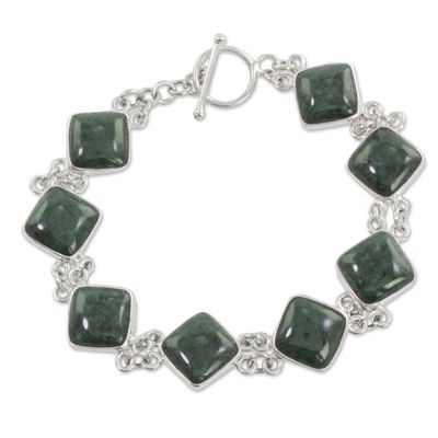 Alternate image for Green Jade and Sterling Silver Bracelet from Guatemala Studded Path in Green