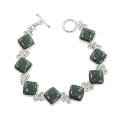 Alternate image for Green Jade and Sterling Silver Bracelet from Guatemala Studded Path in Green