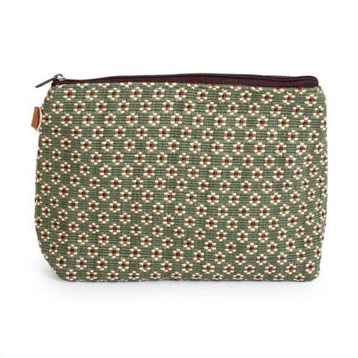 Alternate image for Loomed Floral Green Cotton Cosmetic Bag with Leather Accent Green Ditsy