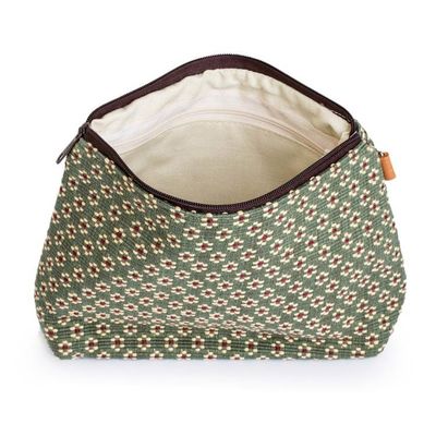 Alternate image for Loomed Floral Green Cotton Cosmetic Bag with Leather Accent Green Ditsy
