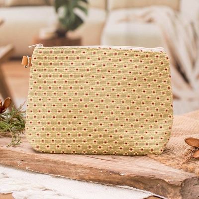 Alternate image for Spring-Themed Floral Cotton Cosmetic Bag with Leather Accent Spring Ditsy