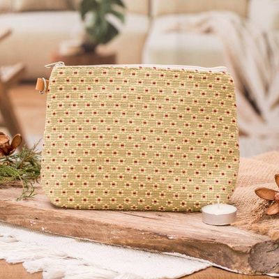 Alternate image for Spring-Themed Floral Cotton Cosmetic Bag with Leather Accent Spring Ditsy