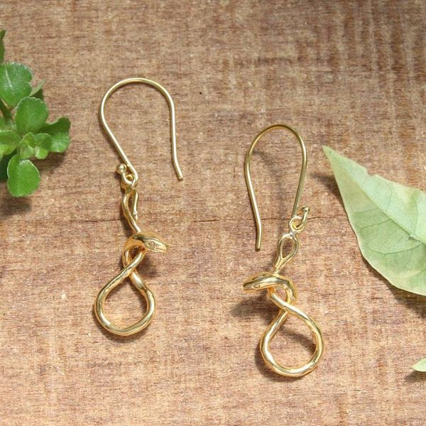 Alternate image for Snake Figure-Eight-Themed Gold-Plated Brass Dangle Earrings Figure-Eight Snake