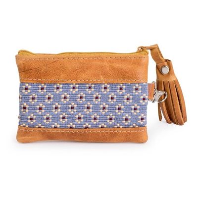 Alternate image for Floral-Patterned Leather-Accented Blue Cotton Coin Purse Blue of Blooms