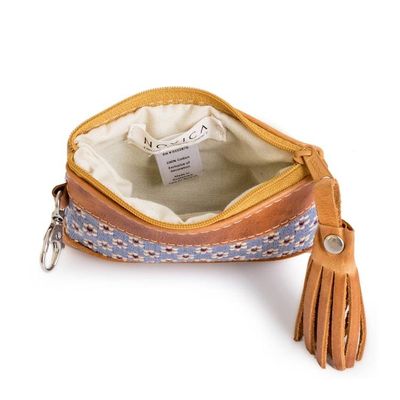 Alternate image for Floral-Patterned Leather-Accented Blue Cotton Coin Purse Blue of Blooms