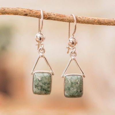 Alternate image for Modern Geometric Light Green Jade Silver Dangle Earrings Mayan Peaks in Green
