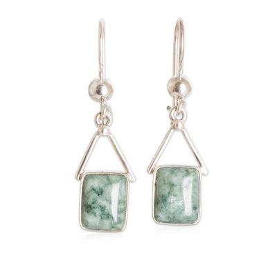 Alternate image for Modern Geometric Light Green Jade Silver Dangle Earrings Mayan Peaks in Green