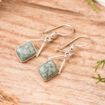 Alternate image for Modern Geometric Light Green Jade Silver Dangle Earrings Mayan Peaks in Green