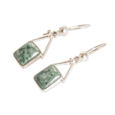 Alternate image for Modern Geometric Light Green Jade Silver Dangle Earrings Mayan Peaks in Green