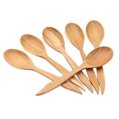 Alternate image for Teak Wood Spoons with Pointed Ends from Bali Set of 6 Fine Dinner