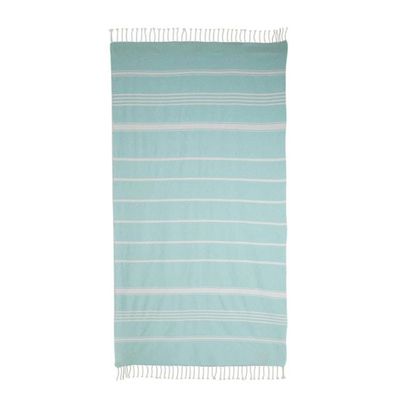 Primary image for Striped Cotton Beach Towel in Mint from Guatemala Sweet Relaxation in Mint