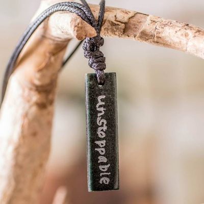 Primary image for Inspirational Reversible Dark Green Jade Pendant Necklace Unstoppable