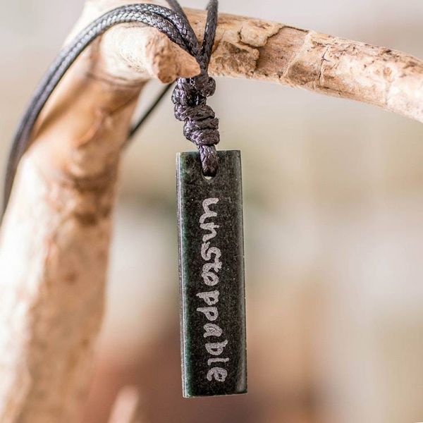 Alternate image for Inspirational Reversible Dark Green Jade Pendant Necklace Unstoppable