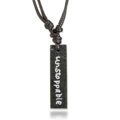 Alternate image for Inspirational Reversible Dark Green Jade Pendant Necklace Unstoppable