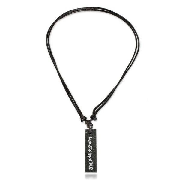 Alternate image for Inspirational Reversible Dark Green Jade Pendant Necklace Unstoppable