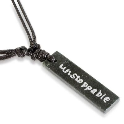 Alternate image for Inspirational Reversible Dark Green Jade Pendant Necklace Unstoppable