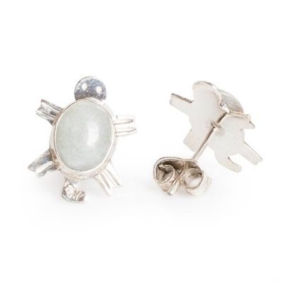 Alternate image for Sterling Silver Green Jade Earrings with Sea Turtle Motif Light Green Marine Turtles