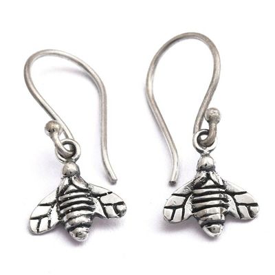 Alternate image for Whimsical Bee-Themed Silver Dangle Earrings from Bali Busy Bee