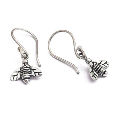 Alternate image for Whimsical Bee-Themed Silver Dangle Earrings from Bali Busy Bee