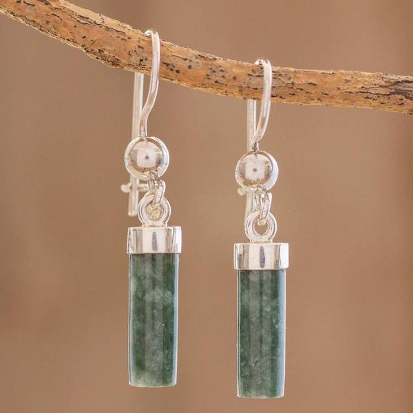 Alternate image for Green Jade Cylindrical Dangle Earrings from Guatemala Green Mayan Pillars