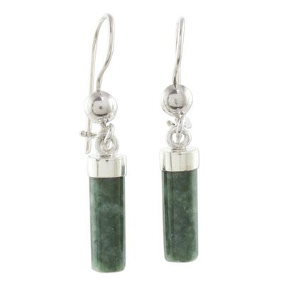 Alternate image for Green Jade Cylindrical Dangle Earrings from Guatemala Green Mayan Pillars