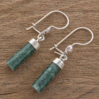 Alternate image for Green Jade Cylindrical Dangle Earrings from Guatemala Green Mayan Pillars