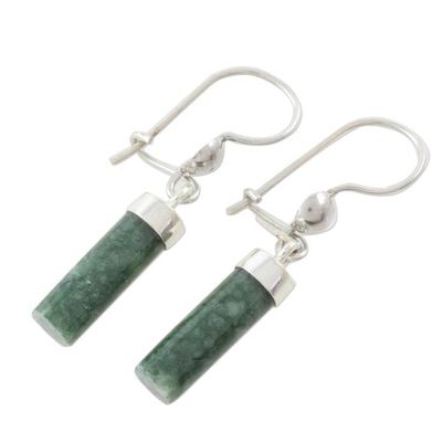 Alternate image for Green Jade Cylindrical Dangle Earrings from Guatemala Green Mayan Pillars