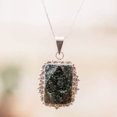 Alternate image for Guatemalan Dark Green Jade Sterling Silver Pendant Necklace Ancestral Essence