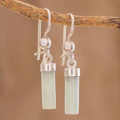 Alternate image for Apple Green Jade Cylindrical Dangle Earrings from Guatemala Apple Green Mayan Pillars