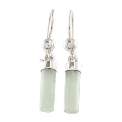 Alternate image for Apple Green Jade Cylindrical Dangle Earrings from Guatemala Apple Green Mayan Pillars