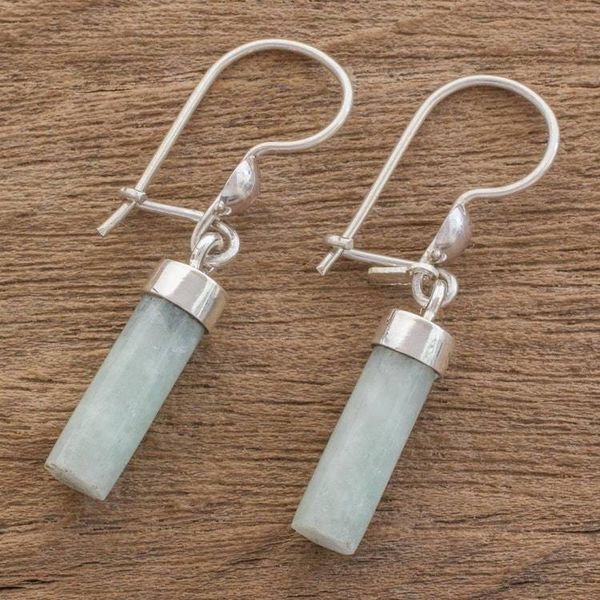 Alternate image for Apple Green Jade Cylindrical Dangle Earrings from Guatemala Apple Green Mayan Pillars