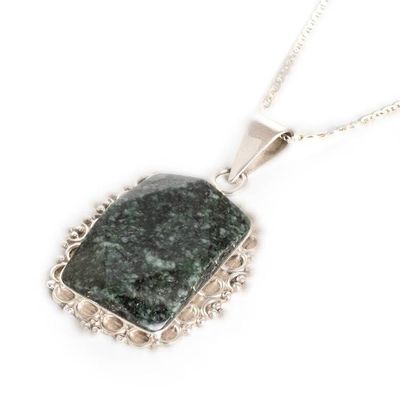 Alternate image for Guatemalan Dark Green Jade Sterling Silver Pendant Necklace Ancestral Essence