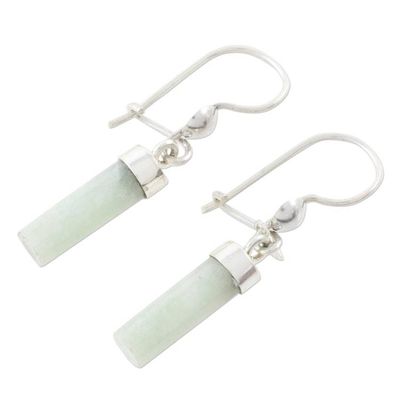 Alternate image for Apple Green Jade Cylindrical Dangle Earrings from Guatemala Apple Green Mayan Pillars
