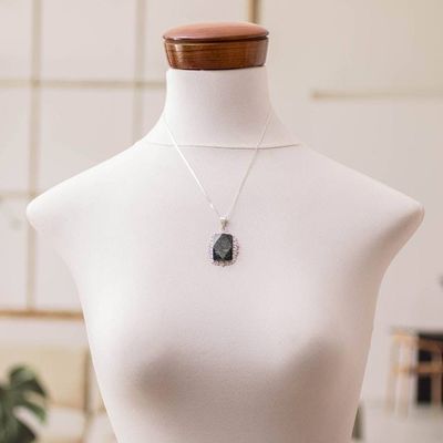 Alternate image for Guatemalan Dark Green Jade Sterling Silver Pendant Necklace Ancestral Essence