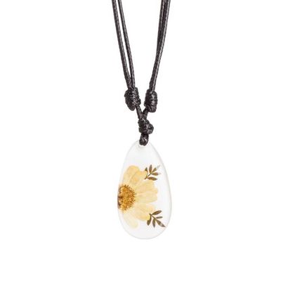 Alternate image for Yellow Natural Daisy Flower and Resin Pendant Necklace Sunrise Daisy