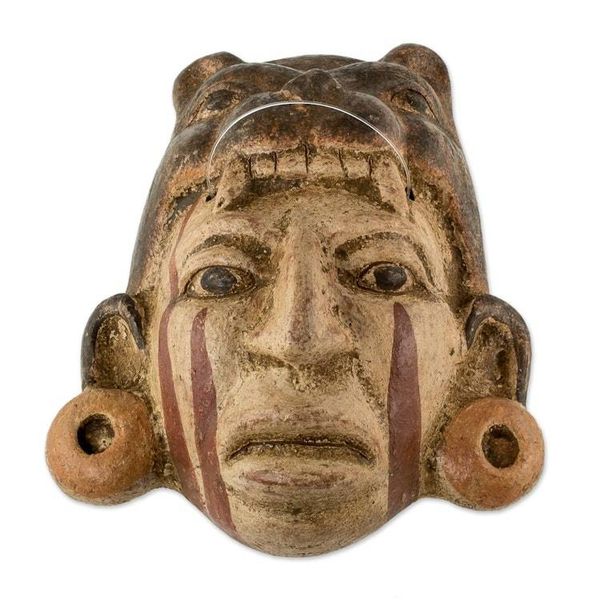 Alternate image for Fair Trade Central American Ceramic Mask Maya Jaguar Priest