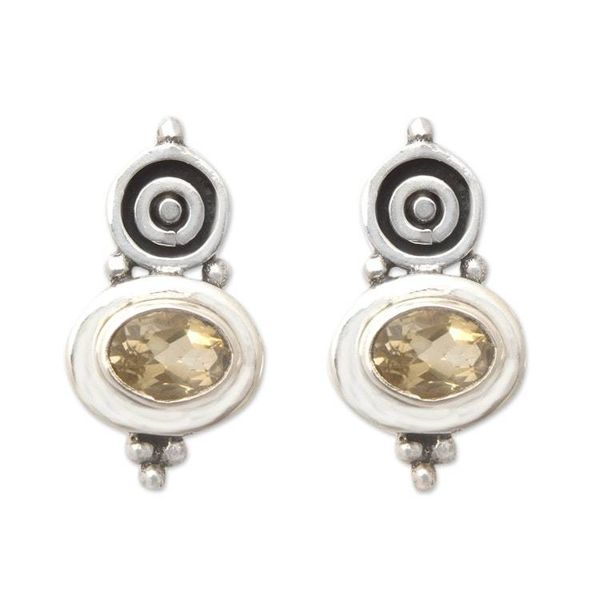 Alternate image for Polished Sterling Silver Drop Earrings with Citrine Jewels Happiness Trophy