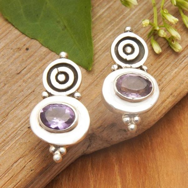 Alternate image for Polished Sterling Silver Drop Earrings with Amethyst Jewels Wisdom Trophy