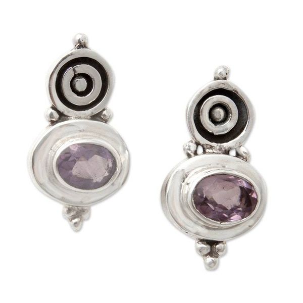 Alternate image for Polished Sterling Silver Drop Earrings with Amethyst Jewels Wisdom Trophy