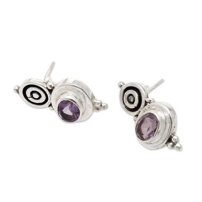 Alternate image for Polished Sterling Silver Drop Earrings with Amethyst Jewels Wisdom Trophy
