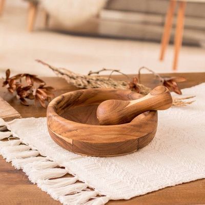Primary image for Hand-Carved Teak Wood Mortar and Pestle Set from Guatemala Culinary Force