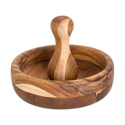 Alternate image for Hand-Carved Teak Wood Mortar and Pestle Set from Guatemala Culinary Force