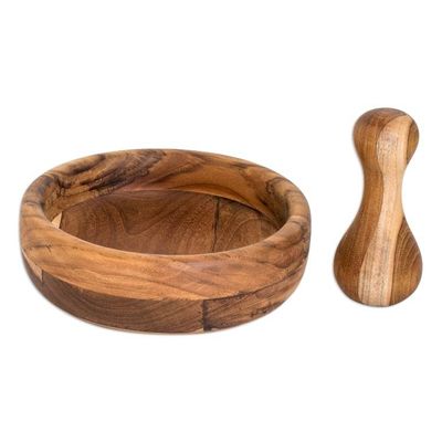 Alternate image for Hand-Carved Teak Wood Mortar and Pestle Set from Guatemala Culinary Force