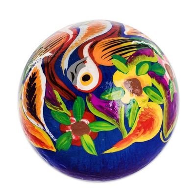 Alternate image for Blue Handcrafted Ceramic Figurine Skull with Macaws in Blue