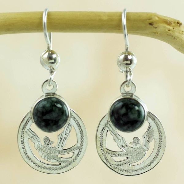 Alternate image for Handmade Jade and Sterling Silver Earrings Quetzal Patriot
