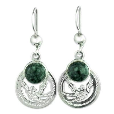 Alternate image for Handmade Jade and Sterling Silver Earrings Quetzal Patriot