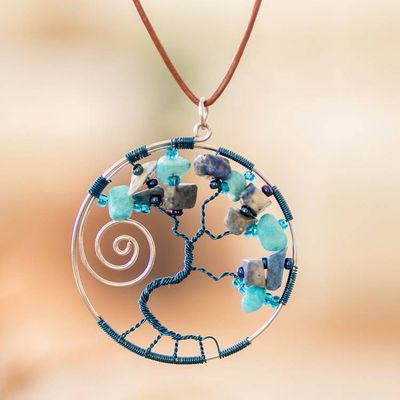 Alternate image for Nature-Themed Blue Jasper and Quartz Pendant Necklace Love Your Dreamy Nature