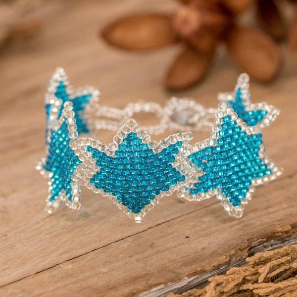 Alternate image for Light Blue and Silver-Toned Beaded Bracelet with Star Theme Cyan Starlight